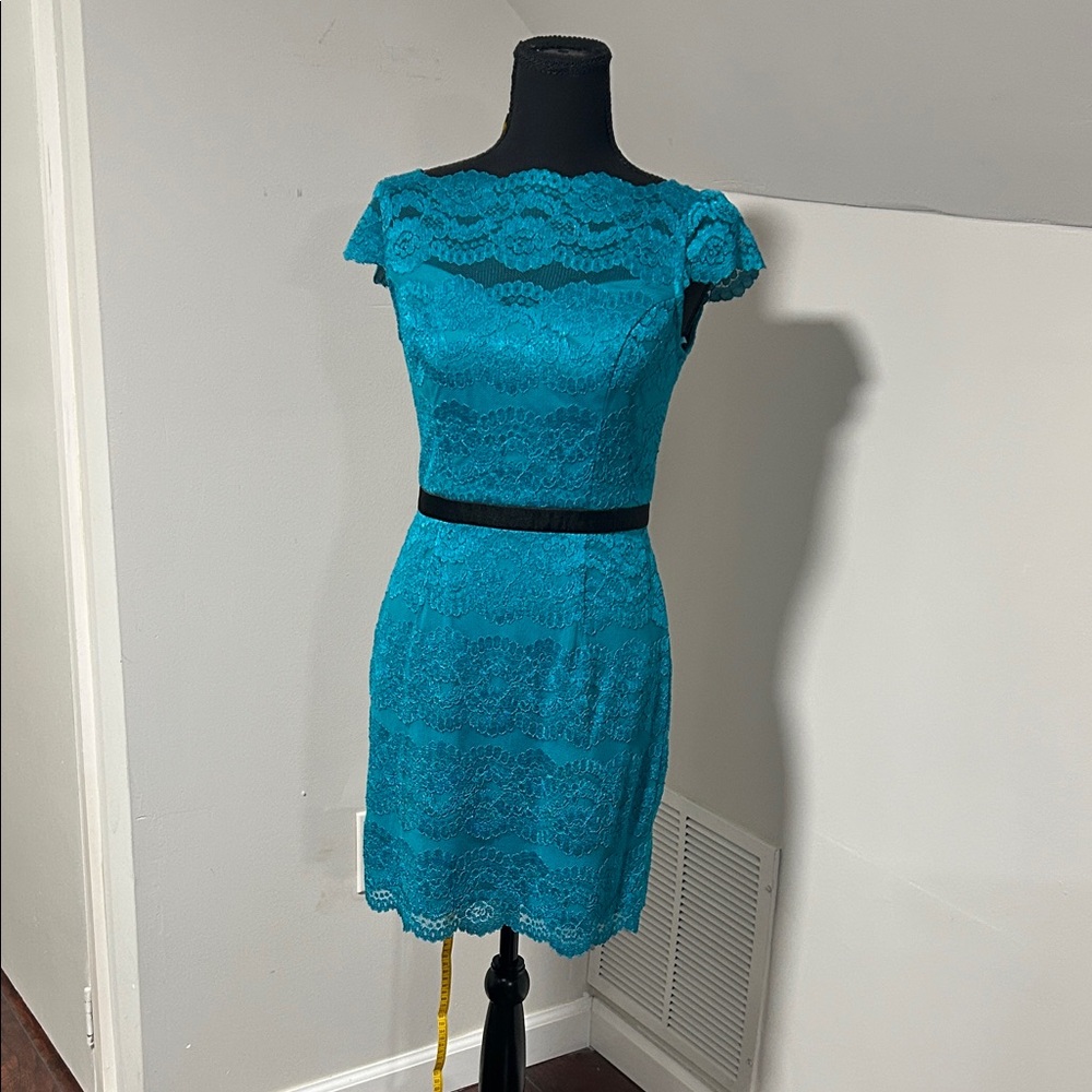 Adrianna Papell Teal Lace Mini Dress
